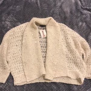 NWT: Express Sz S white with sequin shrug